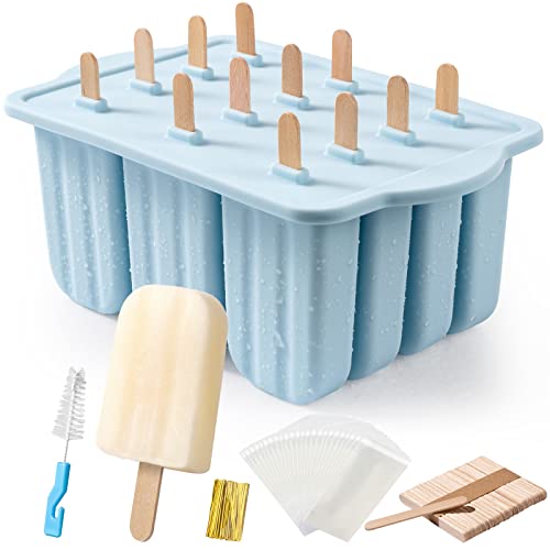 Modern Popsicles Molds, MEETRUE 12 Pieces Silicone Popsicle Collection