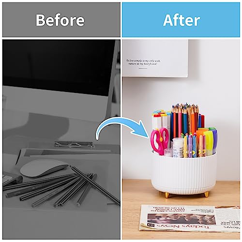 Classic Marbrasse Desk Organizer, 360-Degree Rotating Pen Holder, Essentials