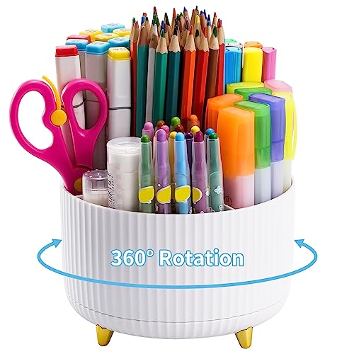 Classic Marbrasse Desk Organizer, 360-Degree Rotating Pen Holder, Essentials